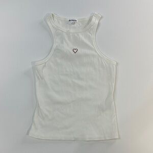 Reformation Cream Ribbed Tank with Embroidered Heart S